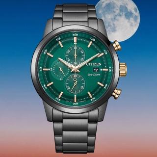 【CITIZEN 星辰】Chronograph 森林綠推薦款 三眼計時光動能男錶/43mm 父親節 (CA0746-85X)