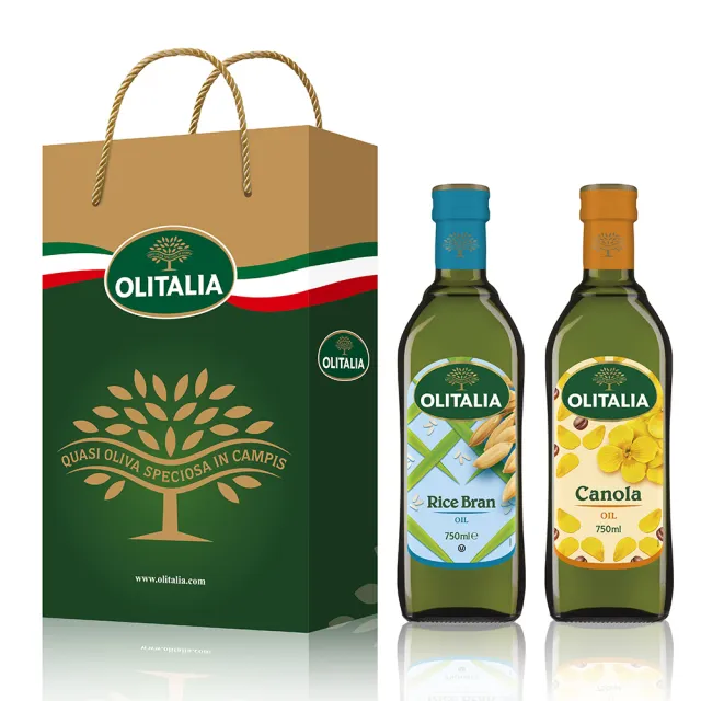 【Olitalia 奧利塔】玄米油x3瓶+芥花油x3瓶(750mlx6瓶-禮盒組)
