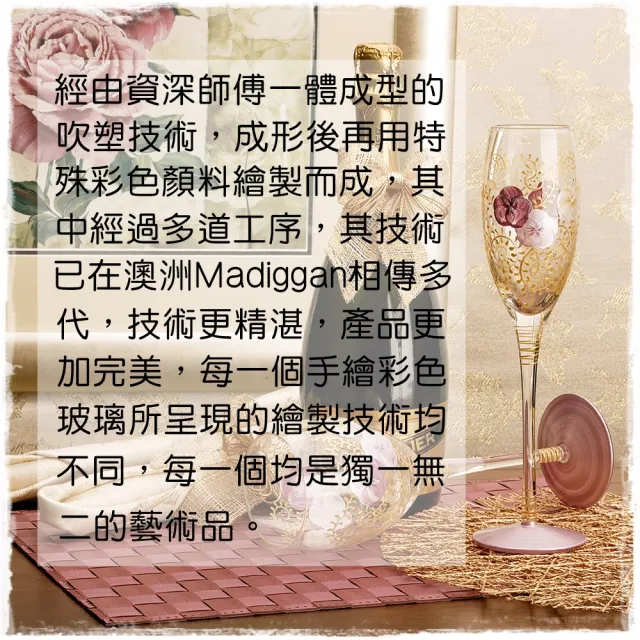 【Madiggan 貝斯麗】買一送一 玫瑰手工彩繪玻璃喇叭花瓶燭台(粉紅色)