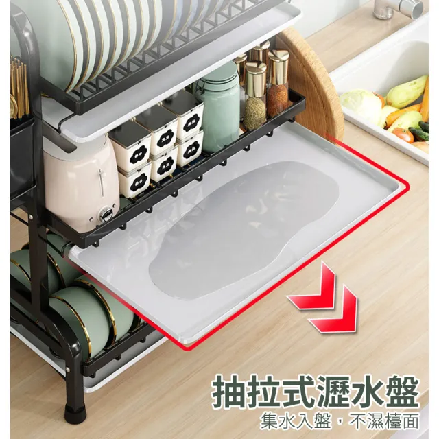 廚房收納架 碗盤瀝水架(三層帶瀝水架 晾碗架置物架 水槽置物架) LL