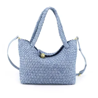 【LouiseC.】Tree House 丹寧牛仔布可拆式子母包手工編織金球托特TOTE肩背斜背包-淺藍色(CC24915-09)