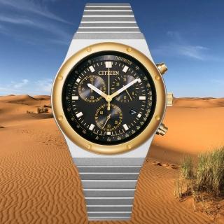 【CITIZEN 星辰】Chronograph 昭和金限定款 光動能三眼計時男錶/38mm 父親節 (AT2544-64E)