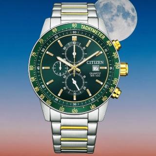 【CITIZEN 星辰】Chronograph 森林綠三眼計時男錶/44mm 父親節 (AN3689-55X)