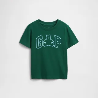【GAP】男幼童裝 Logo純棉小熊印花圓領短袖T恤 熊抱Logo系列-綠色(822222)
