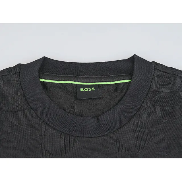 【BOSS】BOSS橡膠黑字LOGO純棉幾何圖形設計圓領短袖T恤(男款/黑)
