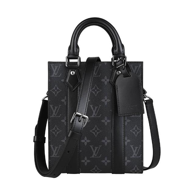 LV LOUIS VUITTON路易威登 M46453 Sac Plat Mini 吊牌壓印 LOGO Monogram Eclipse 帆布搭牛皮手提斜背包