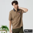 【JEEP】男裝 撞色條紋領短袖POLO衫(卡其色)