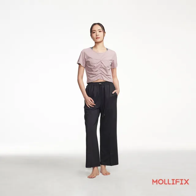 【Mollifix 瑪莉菲絲】MOLLIFIX 高彈修身 開衩寬長褲(No. 84004)
