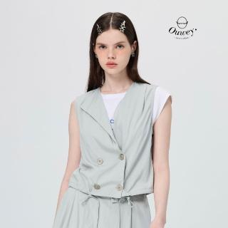 【OUWEY 歐薇】都會單邊翻領縲縈雙排釦背心(灰；S-L；3252233001)