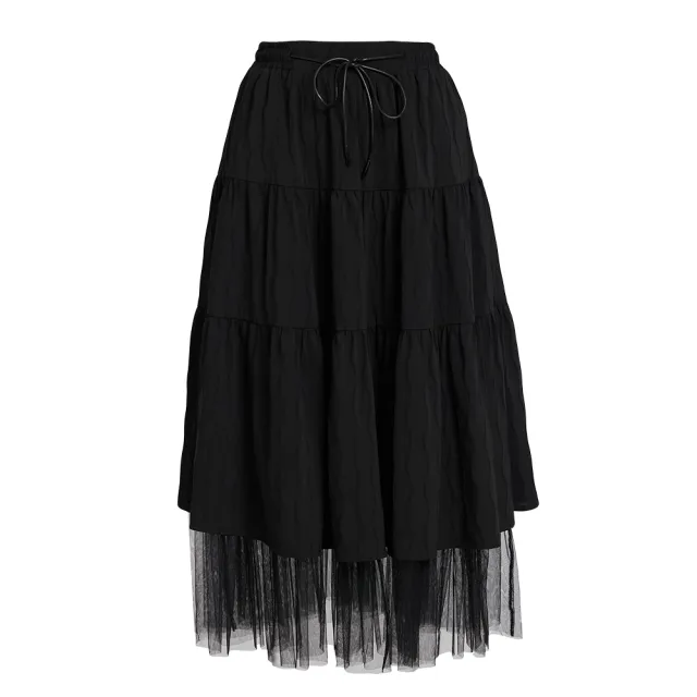 【OUWEY 歐薇】緹花織紋布蛋糕層次紗裙(黑；S-L；3252232219)