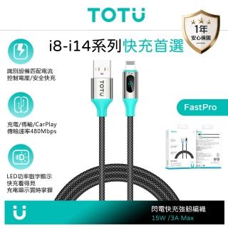【TOTU】智能數顯 Lightning快充充電傳輸編織線 LED FastPro系列 1.2M 支援iPhone14-5系列