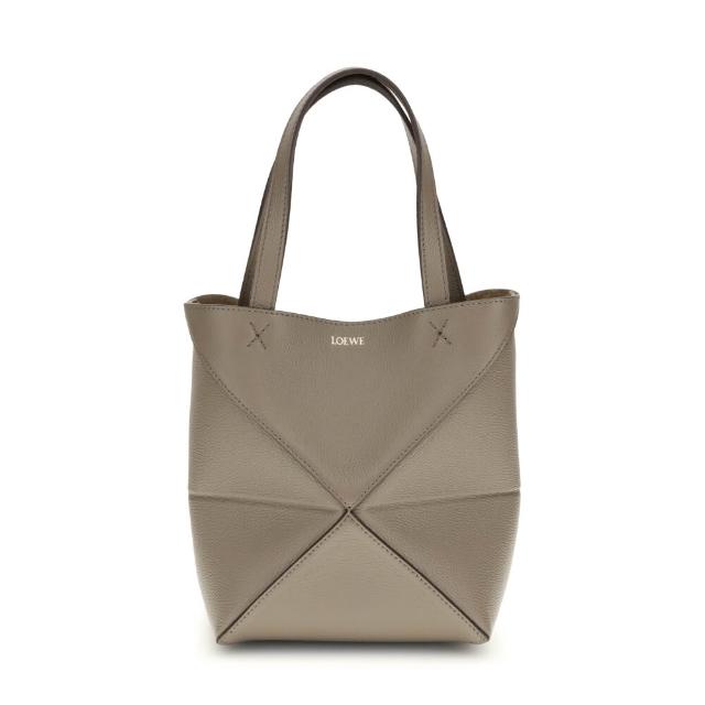 【LOEWE 羅威】Mini Puzzle Fold Tote 迷你 柔軟粒面小牛皮 折疊 托特包 肩背包 Taupe 灰褐色