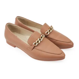 【A.S.O 阿瘦集團】A.S.O 輕奢優雅鑽鍊壓紋皮平底鞋(女鞋_膚色)