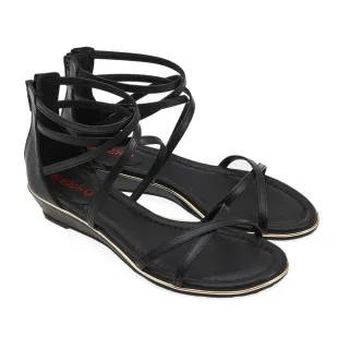 【A.S.O 阿瘦集團】BESO LADY GO系列-韓系精緻壓紋交叉羅馬涼鞋(女鞋_黑色)