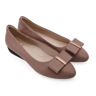 【A.S.O 阿瘦集團】Ａ.S.O 窩心系列-蝴蝶飾釦小圓楦真皮坡跟娃娃鞋(女鞋_粉色)