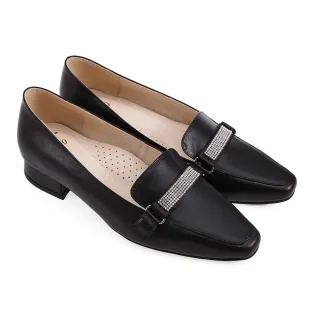 【A.S.O 阿瘦集團】A.S.O 窩心系列-通勤水鑽真皮低跟樂福鞋(女鞋_黑色)