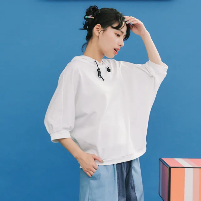 【Dailo】彩色棉繩寬鬆連棉短袖上衣(藍 白 灰/魅力商品)