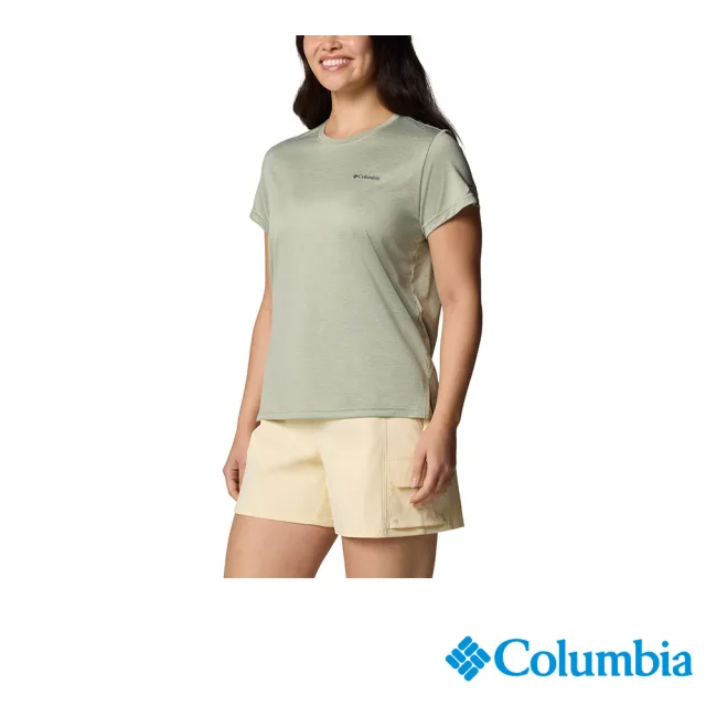 【Columbia 哥倫比亞】女款- 快排短袖上衣-灰綠色(UAR33490GG/JS)