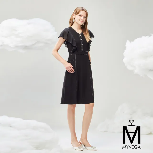 【MYVEGA 麥雪爾】MA壓褶公主領/荷葉小飛袖收腰短洋裝-二款任選(女上衣/涼感/短袖/連身洋裝)