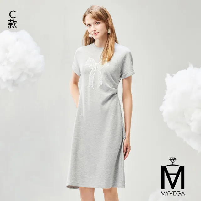 【MYVEGA 麥雪爾】MA休閒風燙鑽/蕾絲/印花造型短洋裝-多款任選(女上衣/涼感/短袖/連身洋裝)