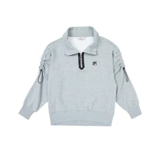 【FILA官方直營】#復古飛馳 女長袖半門襟T恤-中麻灰(5TEZ-5425-MY_253)