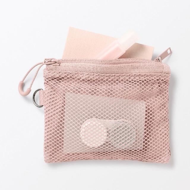 【MUJI 無印良品】聚酯纖維雙拉鍊袋 約10×13.5cm/S(卡其/粉紅)