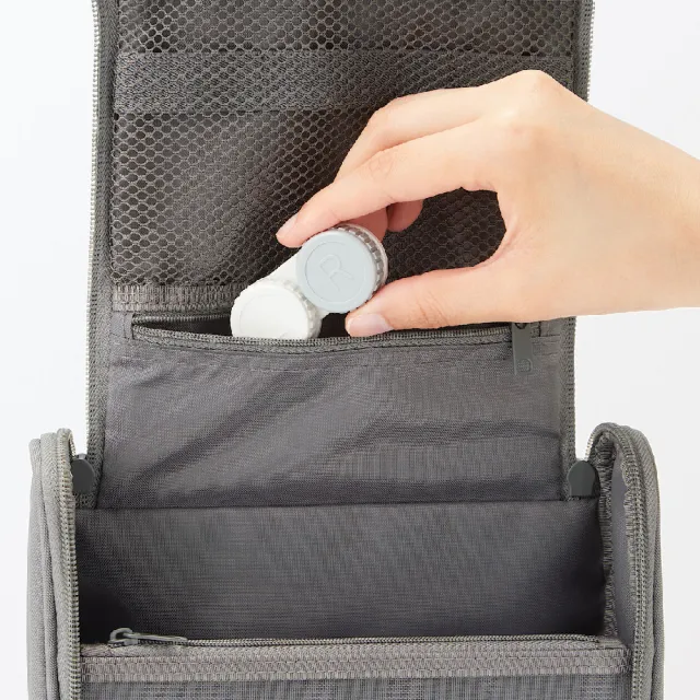 【MUJI 無印良品】聚酯纖維吊掛盒型收納包/灰白 約16x19x6cm