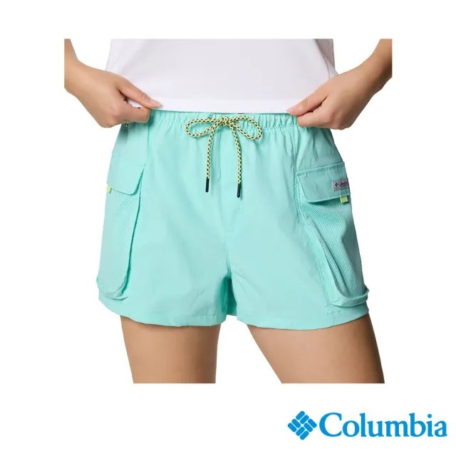 【Columbia 哥倫比亞】女款-女防曬UPF50防潑水短褲-湖水藍(UFL70190AQ/JS)