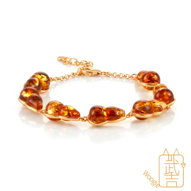 【Woogie武吉珠寶】琥珀蜜蠟精品花珀葫蘆手鍊套組(耳環14x8mm)