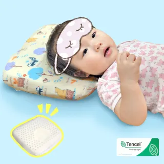 【Embrace 英柏絲】純天絲嬰兒乳膠圓枕-附枕套 25x29cm 頭型枕 天絲布套(護頭枕 天然乳膠枕)