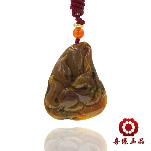 【喜緣玉品】九尾狐仙 天然翡翠A貨 幻姿天成 玉珮-僅此一品(開運風水)(直)