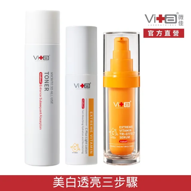 【Swissvita 薇佳】美白透亮三步驟(化妝水+三抗精華+超C瓶)