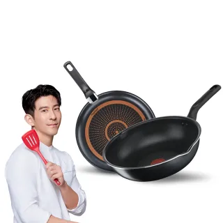 【Tefal 特福】MOMO獨家 璀璨系列28CM不沾鍋雙鍋組(平底鍋+炒鍋)