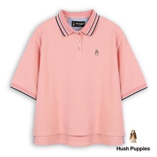 【Hush Puppies】女裝 POLO衫 配色領刺繡小狗短版五分寬袖POLO衫(粉紅 / 54201103)