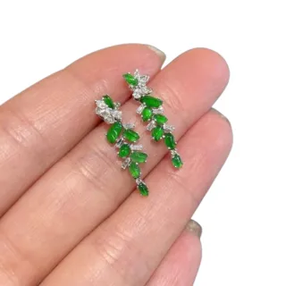【ANGEL】綠葉水晶仿綠玉髓垂墜時尚輕奢氣質耳環(綠色)