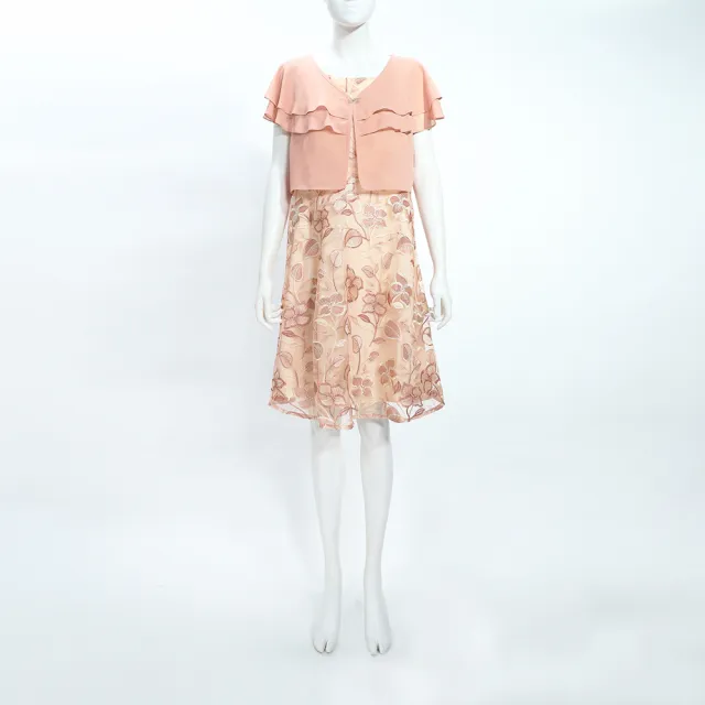 【ILEY 伊蕾】荷葉造型外套假兩件蕾絲洋裝(粉；M-2L；1252077156)