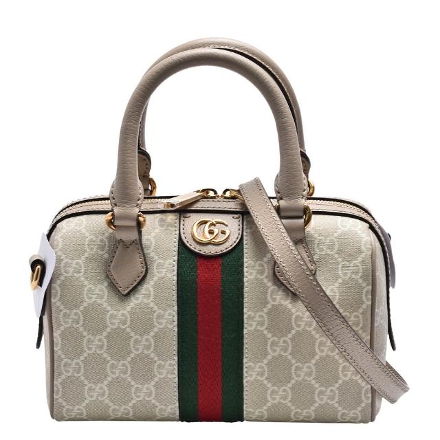 【GUCCI 古馳】經典Ophidia GG Supreme印花帆布手提/斜背波士頓包(迷你-米白色772053-UULAG-9682)