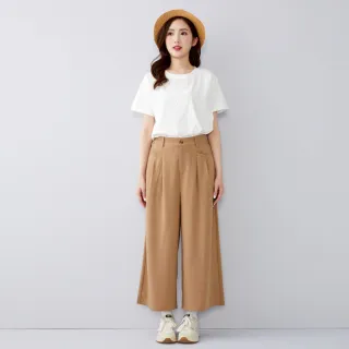 【betty’s 貝蒂思】出清品  腰鬆緊口袋壓褶寬褲(駝色)