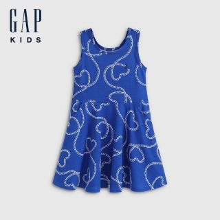 【GAP】女幼童裝 純棉小熊刺繡印花圓領無袖洋裝-藍色(778350)