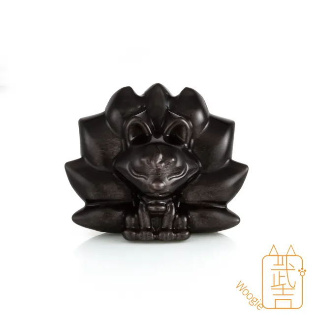 【Woogie武吉珠寶】銀沙黑曜石九尾狐小擺件(扇形九尾60x50mm)