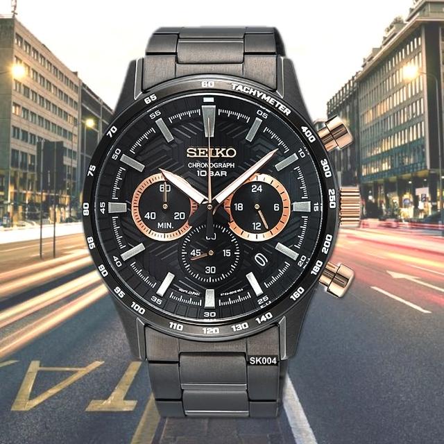 【SEIKO 精工】超熱賣 台灣限量款 CS三眼系列/PVD黑金面精鋼計時腕錶43㎜款 SK004(SSB475P1/8T63-00Y0U)