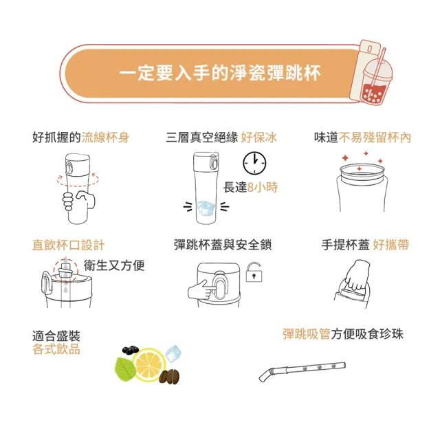 【SWANZ 天鵝瓷】淨瓷彈跳杯 700ML(保溫瓶 隨行杯 咖啡杯)