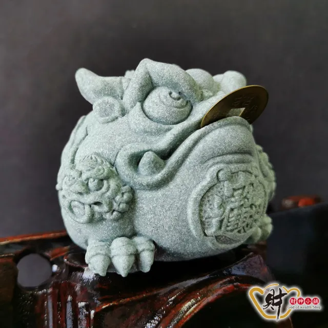 財神小舖】富貴咬錢招財進寶青砂石蟾蜍擺件(已開光招財開運銅錢