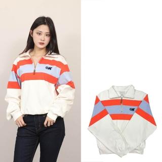 【Calvin Klein】女款 半開 撞色套衫 CK 立領 長T Calvin Klein Jeans 純棉 開襟長袖 大學T(1356 CR4)