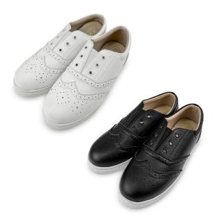 【FUFA Shoes 富發牌】懶人雕花牛津鞋-黑/白 8085L(休閒鞋女/牛津鞋)