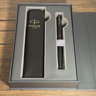 【PARKER】派克 喬特XL系列限定款 黑桿黑夾 原子筆 真皮筆套禮盒(Jotter)