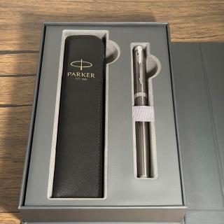 【PARKER】派克 IM金屬灰白夾鋼珠筆 真皮筆套禮盒(IM)