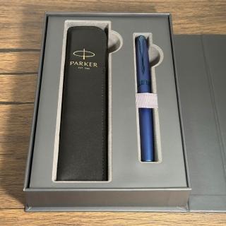 【PARKER】派克 IM金屬系列電光藍鋼筆 真皮筆套禮盒(IM)