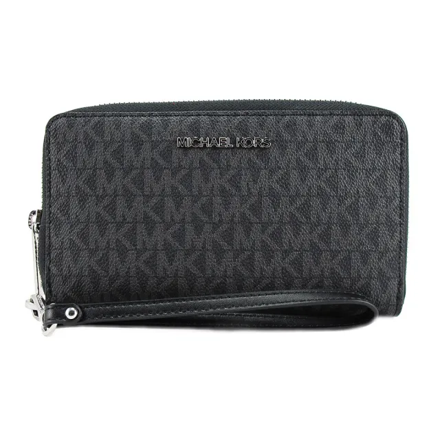 【Michael Kors】新款滿版LOGO可拆式手提式長夾(黑灰小MK)
