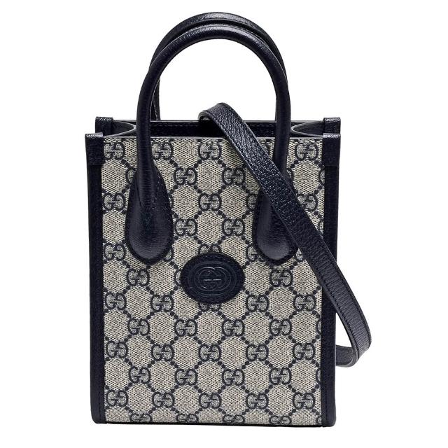 【GUCCI 古馳】經典雙G LOGO Supreme帆布手提/斜背包(迷你-藍色671623-K9GSN-4075)